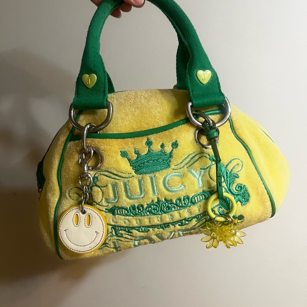 Y2K vintage juicy couture green and yellow bowler bag terry cloth